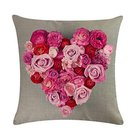Sweetheart Roses Block - Tayyakoushi Rose Flower Pillow Cover 3D Decorative Rose Sweet Heart Valentine's Day Decorations Throw Pillow Home Decor Linen Pillowcase (Gray)