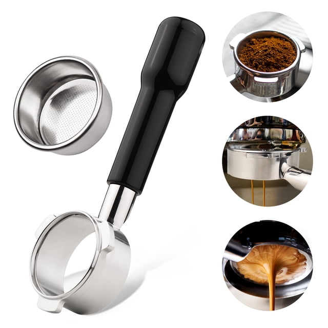 Yeacher 54mm 3 Ears Stainless Steel Bottomless Naked Portafilter Wooden Coffee Handle Cup Filter Basket Replacement for Breville 8 Series Coffee Machines