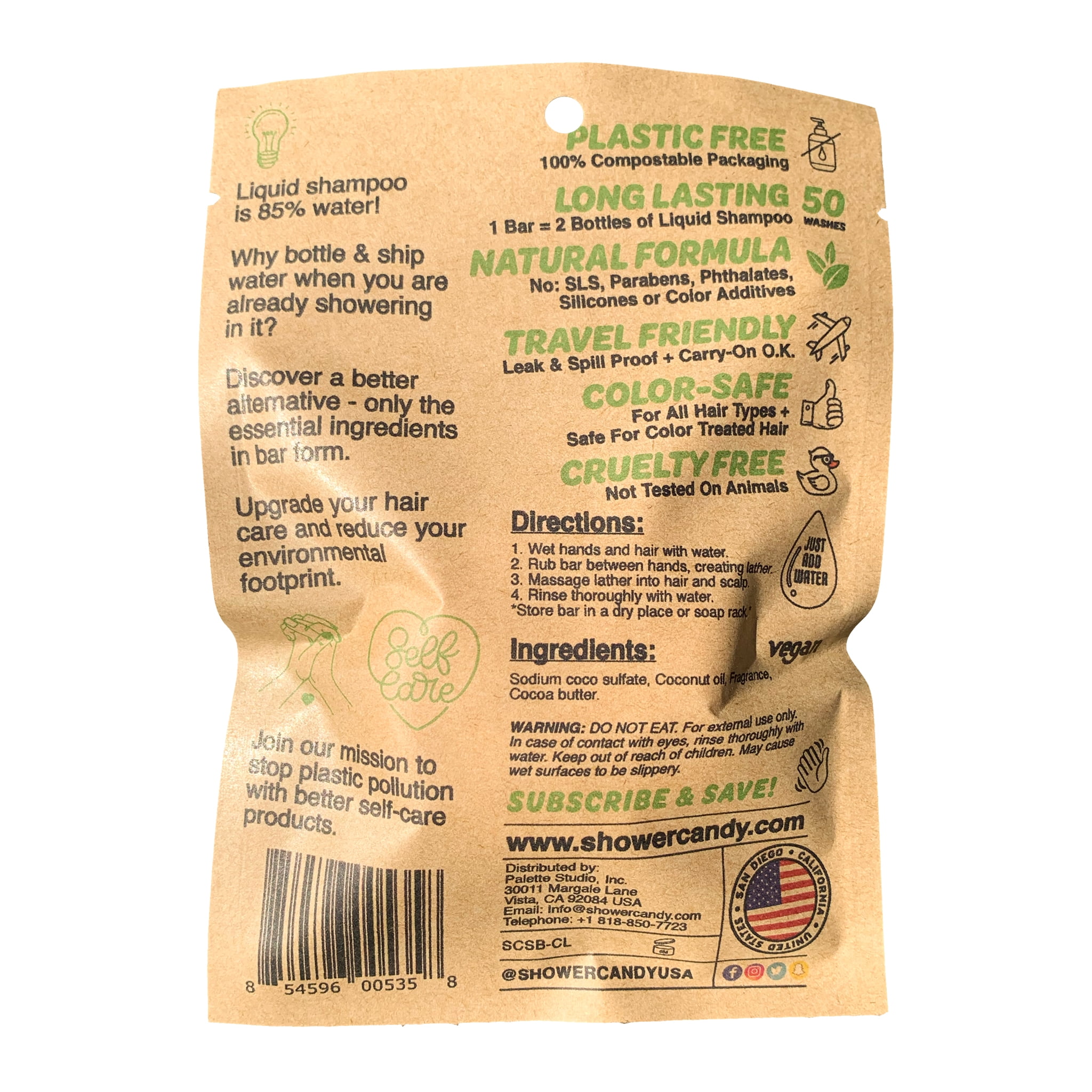 Shower Candy Coconut Lime Shampoo Bar - Extra Lather - Natural, Plant-Based Ingredients - Plastic-Free - Zero Waste Shampoo Soap Bar - Phthalate and Paraben-Free, Travel Friendly Bar Shampoo