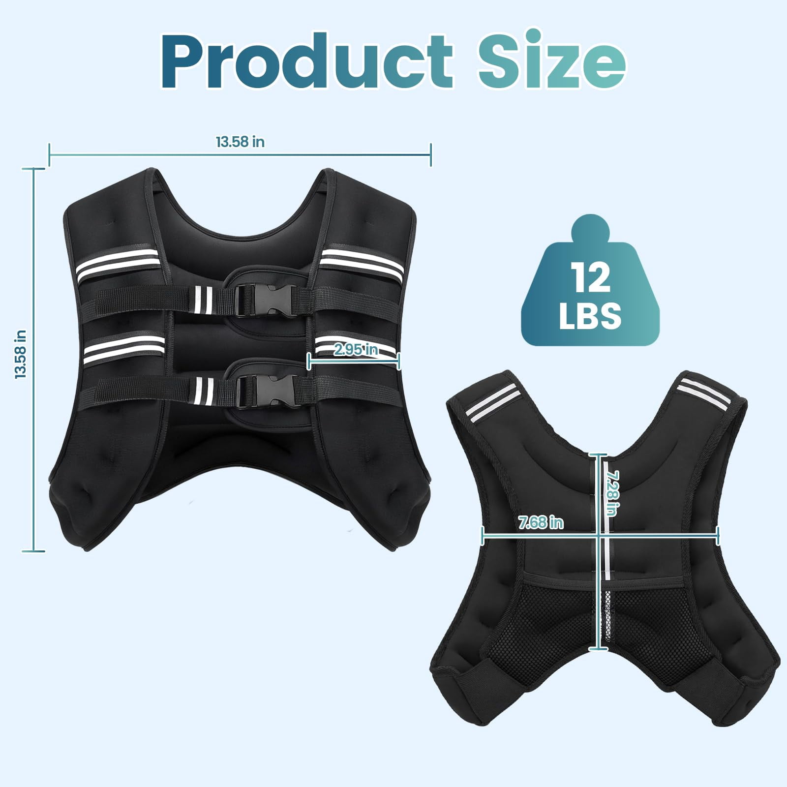 Black 12 LB Weighted Vest for Strength Training Running Jogging Walking