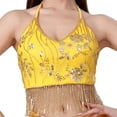 thumbnail image 4 of Top corto con borlas para danza del vientre, llamativo, con cuello halter y espalda descubierta, para mujer. Amarillo, 4 of 9