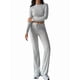 thumbnail image 1 of Conjuntos de 2 Piezas para Mujer, Larga, Cuello Redondo, Pantalones Acampanados de Cintura Alta, Conjuntos de Chándal, Ropa de Calle. Gris S, 1 of 9