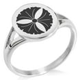 thumbnail image 1 of Stainless Steel Tree Ginkgo Leaves Kamon Crest Minimalist Oval Top Polished Statement Signet Ring, 1 of 1