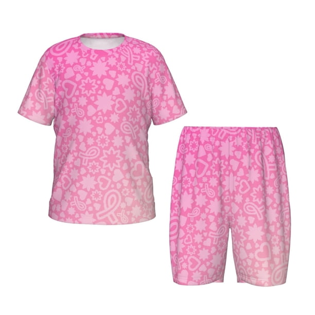 Balery Breast CancerN Ribbons Awareness Conjunto de Pijama Infantil de Manga Corta con Estampado – Ropa de Dormir de Algodón Suave-Small