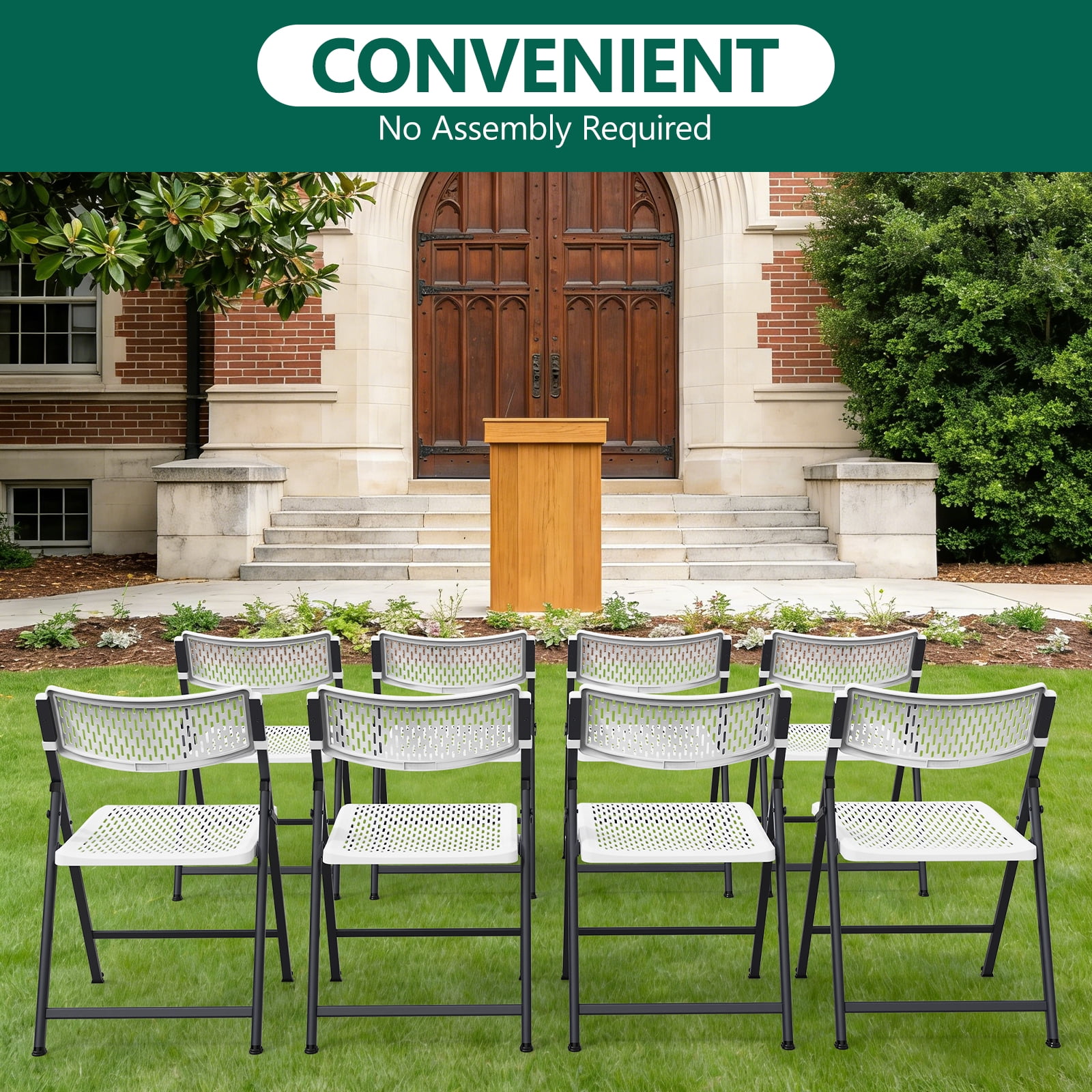 WLLJOY 4 Pack Folding Chair, 350 Lb Weight Capacity, Fold chair with Breathable Seat Indoor/Outdoor for Picnic,Races, Parties & Weddings, White