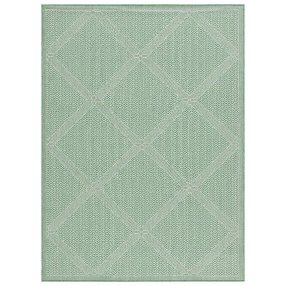 SAFAVIEH Machine Washable Rug Indoor/Outdoor Bermuda Collection - Bermuda Travis Diamond Indoor/Outdoor Runner Rug, Green/Ivory, 2' x 8'