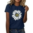 thumbnail image 2 of Hunpta Womens T Shirts Women Sunflower Graphic Crew Neck Summer Tops Loose Short Sleeve Casual Tees Navy, 2 of 4