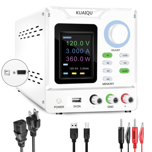 KUAIQU Alimentation Électrique Programmable 232 Port 30V 10A Réglable Régulateur de Tension Interrupteur de Laboratoire 120V3A Charge Rapide USB 220V110V (Couleur : SPPS-D1203-232 Blanc, Taille : 110V)