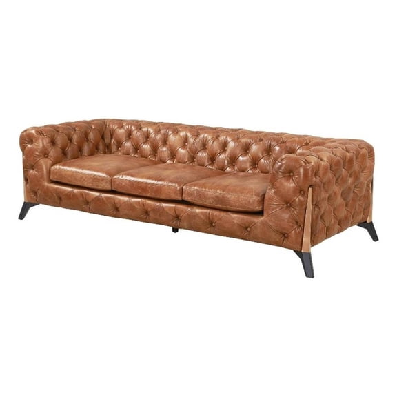 Pemberly Row Top Grain Leather Chesterfield Sofa in Light Brown Leather