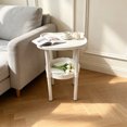 thumbnail image 5 of Bear Shape Small End Table, 2 Tier Modern Coffee Table with Lower Shelf, Plastic Small Bedside Nightstand for Living Room Bedroom Balcony Indoor Outdoor, #003-White, 5 of 6