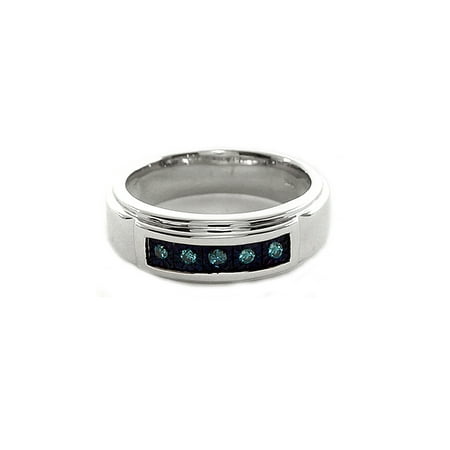 Men's Blue Diamond Accent Five-Stone Sterling Silver Ring