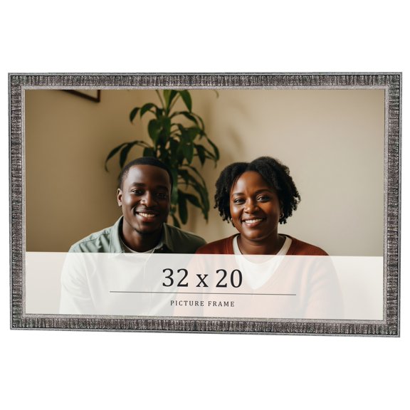 32x20 Frame Silver Grey Distressed Solid Wood Picture Frame | 0.75 Inch Moulding Width | Interior
