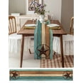 thumbnail image 3 of Vintage Teal Table Runner 90 Inches Long for Dining Table Decor,Brown Western Texas Barn Star Wood Grain Burlap Linen Farmhouse Table Runner Coffee Table Runners Dresser for Kitchen Party Holiday, 3 of 8