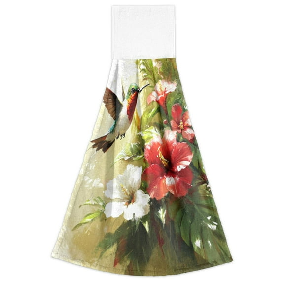 Hummingbird and Hibiscus 2 Pack 14''x18'' Hand Towels Soft Coral Fleece Quick Dry Hook and Loop for Kitchen Bathroom
