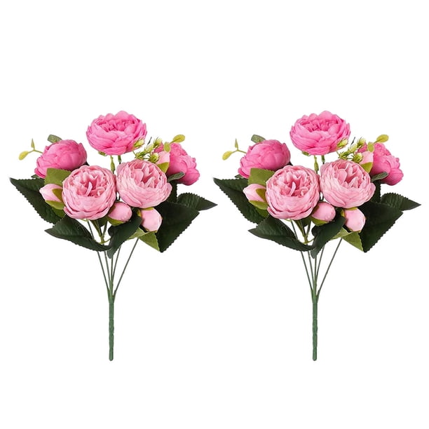 Inteprter Flores artificiales elegantes de seda para decoración del hogar, decoración de boda interior o exterior de bajo mantenimiento, 2 uds. Decoración rosa roja+ rosa