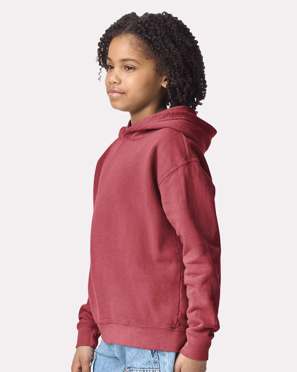 Comfort Colors 1467Y Garment-Dyed Youth Lightweight Fleece Hooded Sweatshirt-CRIMSON-M