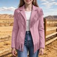 thumbnail image 2 of Kids Girls Toddler Fringe Suede Moto Jacket Long Sleeve Open Front Warm Cozy Windproof Western Utility Outerwear 11-12 Years, 2 of 9
