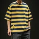 thumbnail image 2 of Camiseta para hombre, camisetas de gran tamaño para hombre, camisetas holgadas, top a rayas amarillo, moda informal, manga corta, novedad en Harajuku, 2 of 5