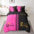 thumbnail image 2 of Manfei King Queen Crown Bedding Comforter Set 7pcs for Girl, Couple Anniversary King Bedding Sets, Hot Pink Square Rectangle Reversible Bed Sheets, Microfiber Bedroom Decor, 2 of 7