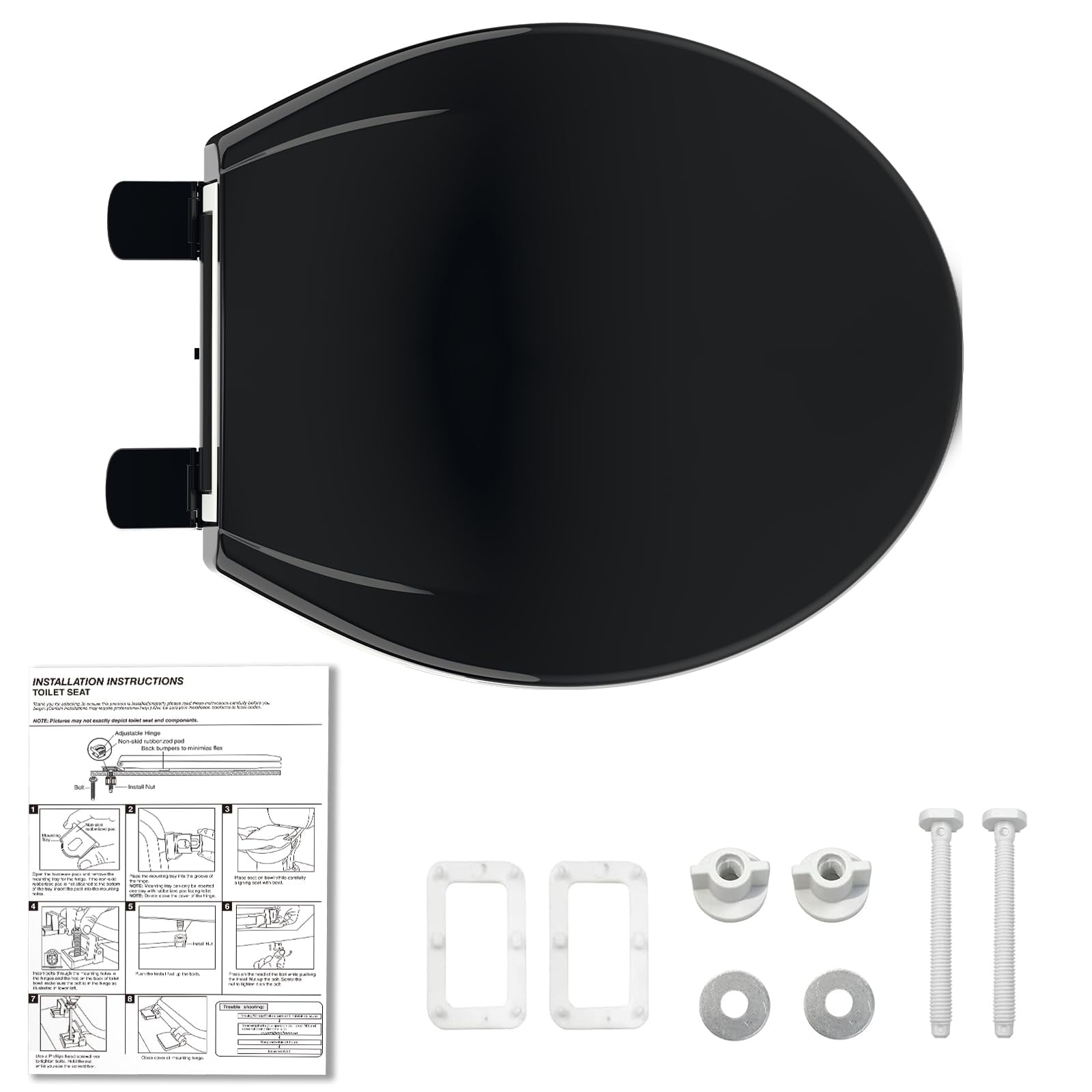 CuisinAid Round Toilet Seat with Built-in Toddler Training Seat, Soft-Close Lid, Safe PP Material & Easy Installation Kit,Black