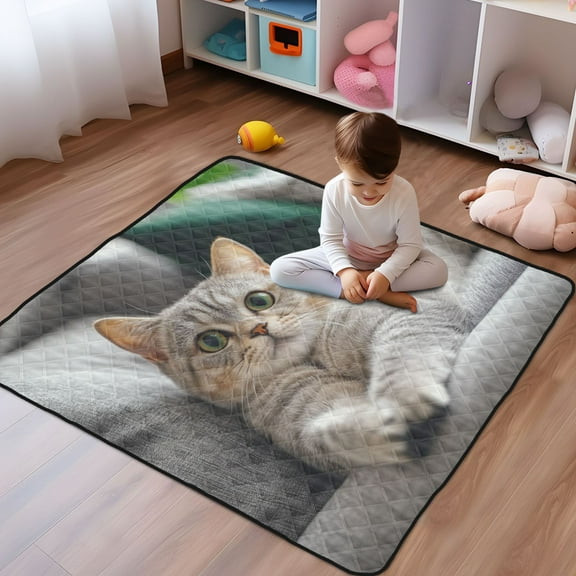 WOBOGO Cute English Shorthair Cat Baby Playmats Extra Large Waterproof Rollable Activity Pads for Toddlers 50×50inch