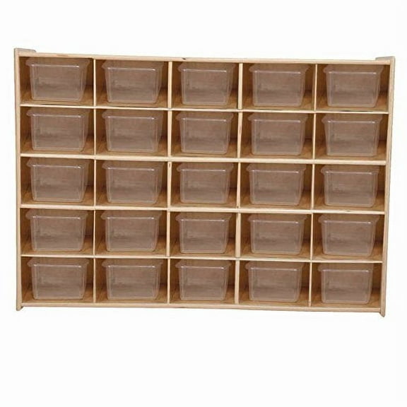 Contender C16001 25-Compartment Wooden Tray Storage Cabinet with Translucent Trays for Classroom or Daycare