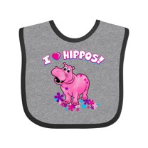 Inktastic I Love Hippos with Pink Hippo and Flowers Boys or Girls Baby Bib