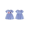 thumbnail image 2 of BemeyourBBs Toddler Baby Girls 4th of July Dress Smocked Outfit Patriot Independent Day Clothes American Flag Letter Embroidery Doll Collar Short Sleeve A-Line Dress Toddler Baby Girl Summer Dress, 2 of 9