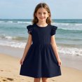 thumbnail image 5 of Grblisyd Girls Dresses Size 10-12 Summer Solid Color Cotton Linen Sundress Casual Party Wedding Ruffle Sleeve Crew Neck Knee Length A Line Dress, 5 of 6