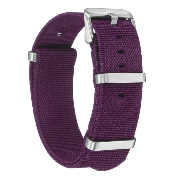 Uxcell Elastic Nylon Watch Band 22mm One-Piece French Watch Strap Waterproof Replacement Wristwatch Strap with Silver Buckle for Men Women, Purple