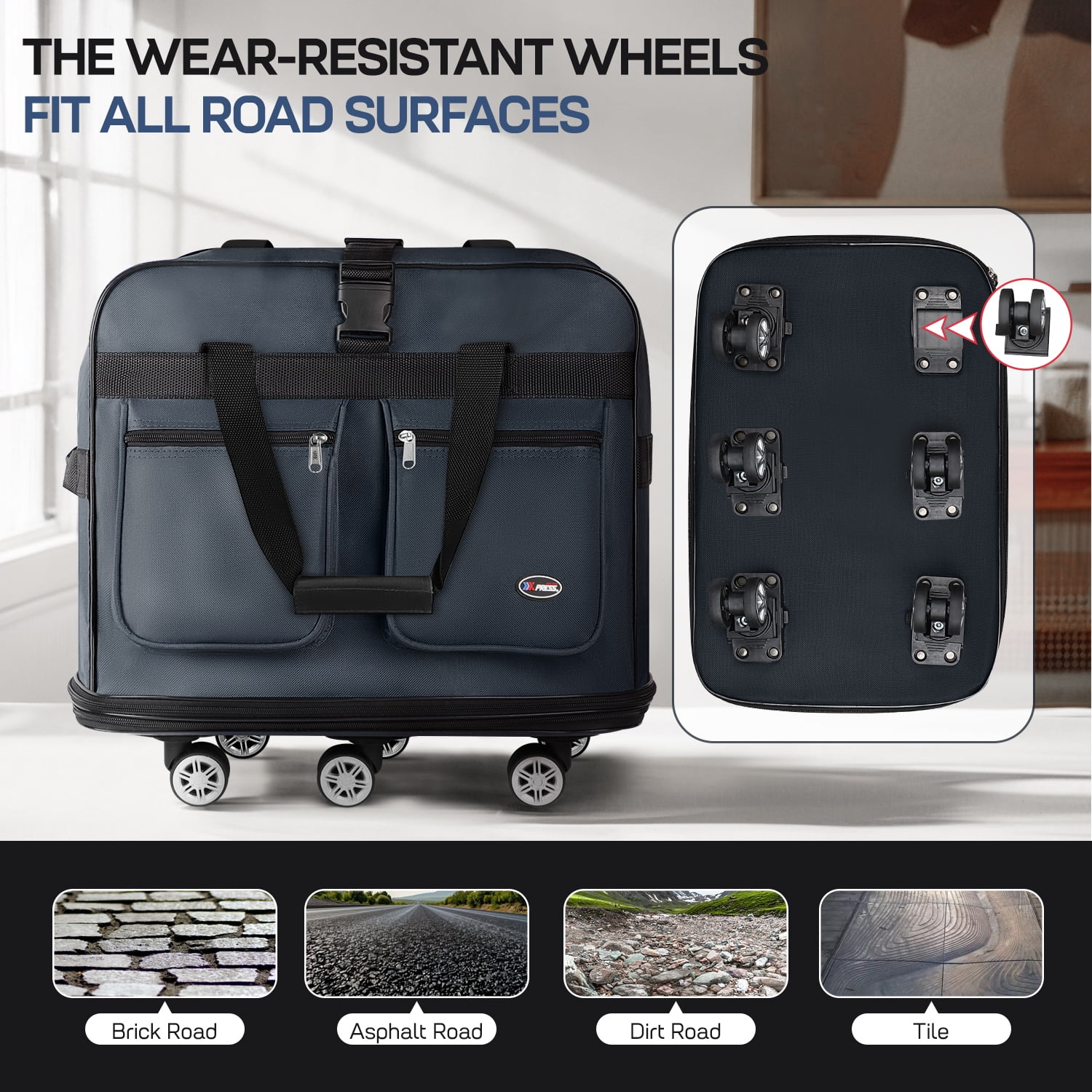 40" Expandable Foldable Luggage Bag,Collapsible Suitcases with Wheels,Rolling Duffle Bag Wheeled Travel Bag for Men Women,MEX-Navy