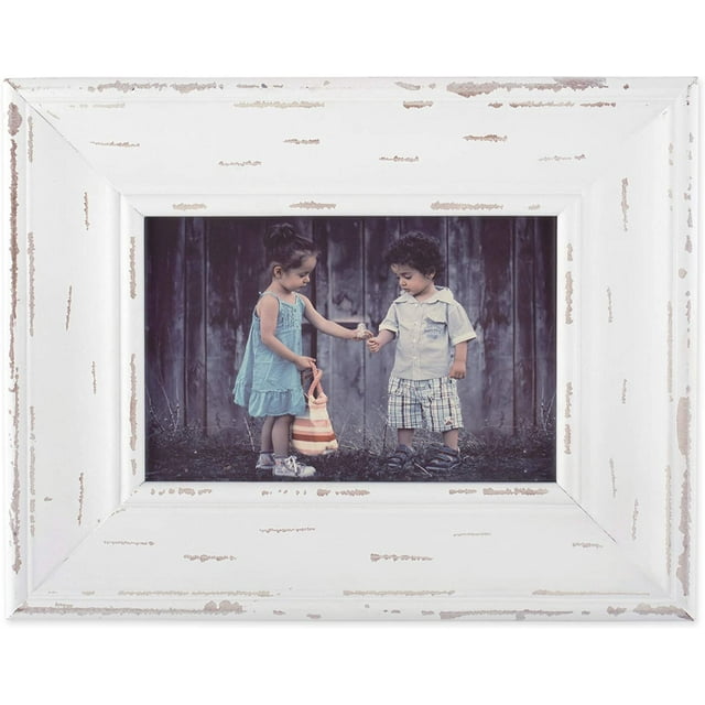 AmPm Home Traditions Rustic Farmhouse Distressed 5x7 Wooden Picture Frame for Wall Hanging or Desk Use-Navy