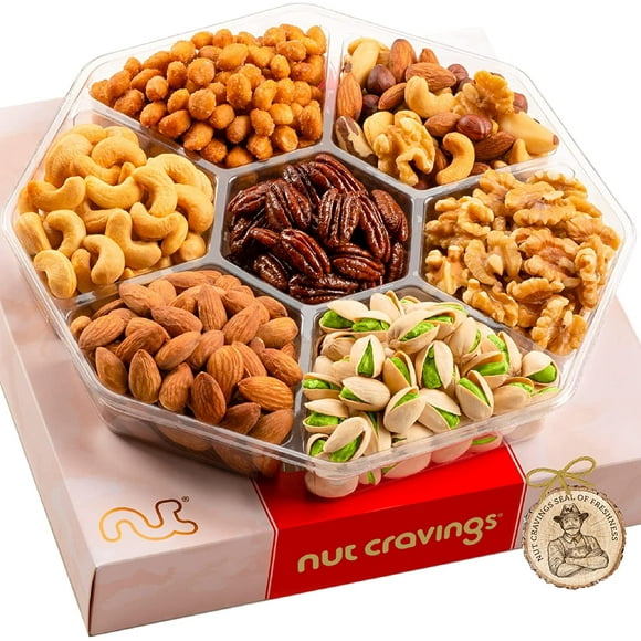 GFDYREE Holiday Nuts Gift Basket, Large 7-Sectional Elegant Nuts Assortment, Gourmet Christmas Food Box Prime Gift, Great for Thanksgiving, Birthday, Mothers, Fathers Day, Corporate Tray By