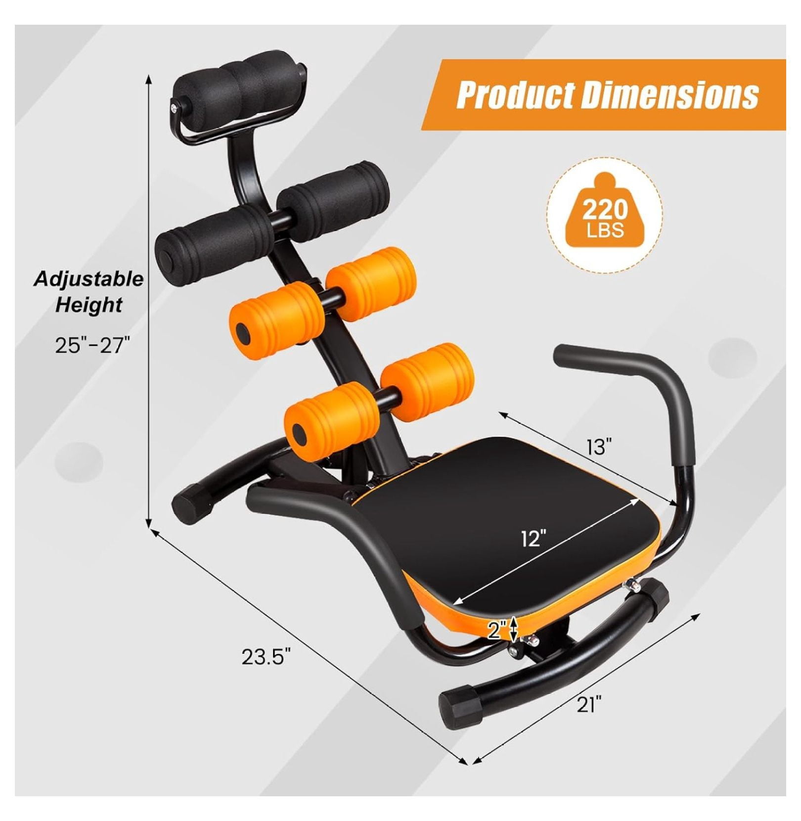 Ab Machine, Adjustable Sit Up Exercise Equipment with Foam & Handle, Multifunctional Workout Ab Trainer for Home Gym, Muscle Exercise Press for Men Women
