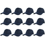 Gelante Adult Plain Baseball Hat Cap Adjustable Back Strap 12 Pack-Navy