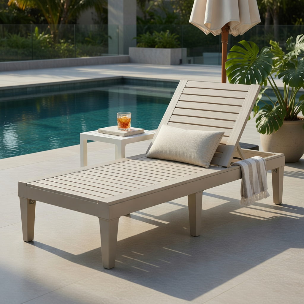 Hommoo Heavy-Duty Outdoor Recliner Chair with 5-Position Adjustable Backrest, for Patio, Backyard & Poolside, Brown