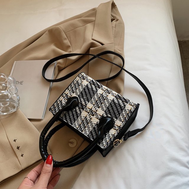 Bolsa bandolera con estampado a cuadros de lana para mujer a la moda, minicon solapa (negro) Ehuebsd Para Estrenar