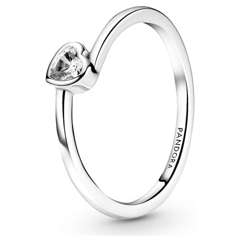 Pandora People Clear Tilted Heart Solitaire Ring