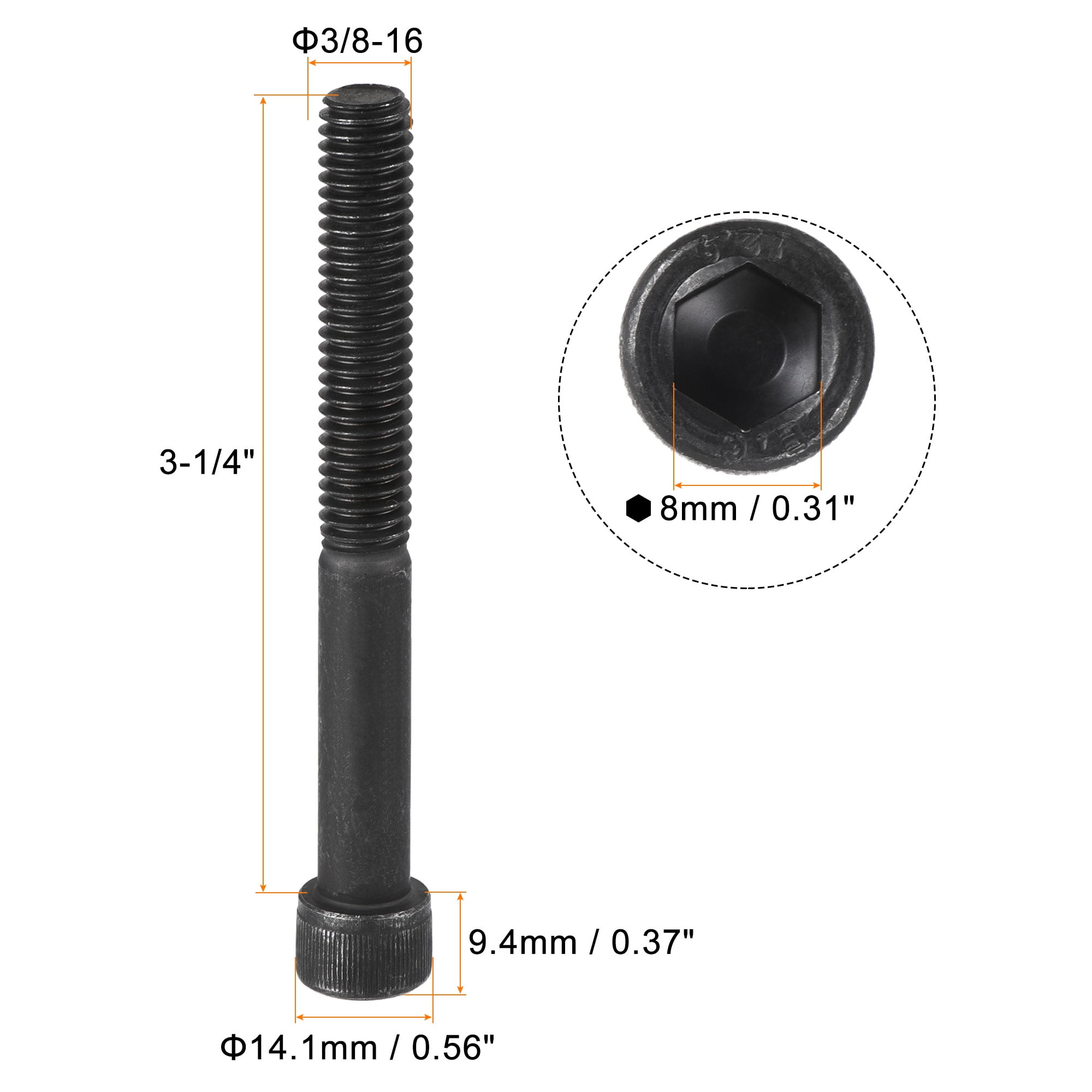 sourcing map 3/8-16x3/4 Hexagonal Douille Tête Capuchon Vis Boulons 12