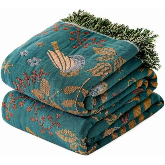 Boho Throw Blanket for Bed - 100% Cotton Ultra Soft Rustic Quilt - Floral Printed Farmhouse Decor Bed Summer Blankets,60"×80" All Season Rustic Throw for Sofa Couch Chair