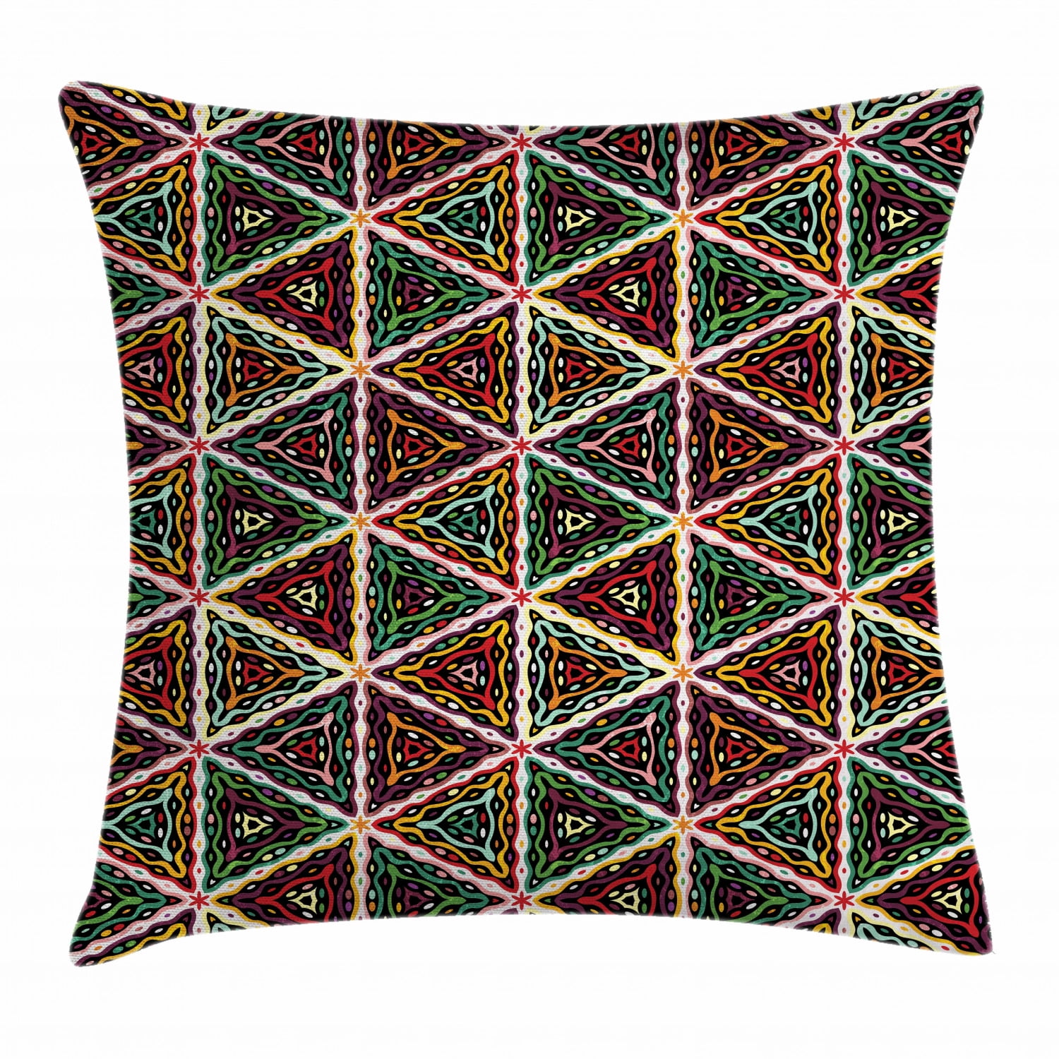 African Throw Pillow Cushion Cover, Grunge Triangle Design Colorful