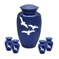 thumbnail image 2 of Bright Blue with Birds Adult Cremation Urn with 4 Tokens, 2 of 3