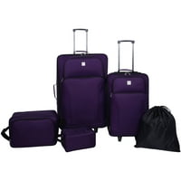 5-Piece Protege Durable Polyester Luggage Set (Includes: 28 Inch Checked and 21 Inch Carry-on, Boarding Tote, Utility Bag and Cinch Sack) (Purple)