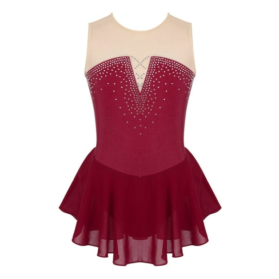 iiniim Girls Shiny Rhinestone Sleeveless Splice Ice Skating Skirt Gymnastic Leotard Dress