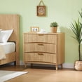 thumbnail image 4 of EHANCIS Oak Mid Century Modern Nightstand, 3 Drawer Fluted Wooden Bedside Table with Metal Handles, Storage Side Cabinet for Bedroom Living Room Hallway(Set of 2), 4 of 7