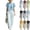 Blue, variant on Plus Size Two Piece of Outfits for Womens Round Neck Short Sleeve Pinstripe Pocket Elastic Waist Long Pants Sets,S,Black