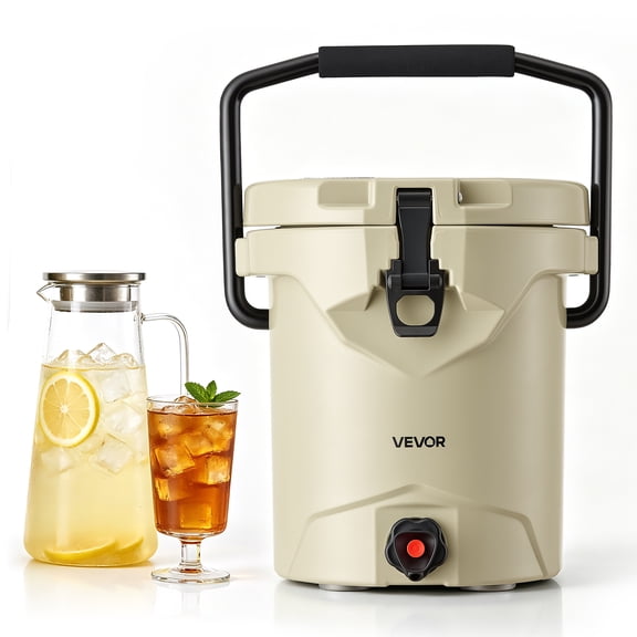 VEVOR Insulated Beverage Dispenser 2.5 Gallon Hot and Cold Beverage Server, for Camping Outdoor Events Parties, Leakproof Ice Water Drink Cooler, with Easy Pour Spigot, Latched Lid, Portable Handle