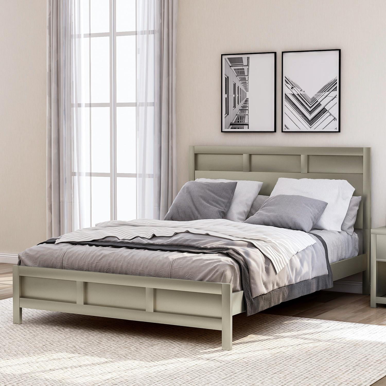 Queen Size Wood Platform Bed Frame with Headboard, No Box Spring Needed