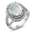 thumbnail image 7 of Gem Stone King 925 Sterling Silver White Simulated Opal Ring for Women (6.64 Cttw, Oval Cabochon 14X10MM, Available in Size 5,6,7,8,9), 7 of 7