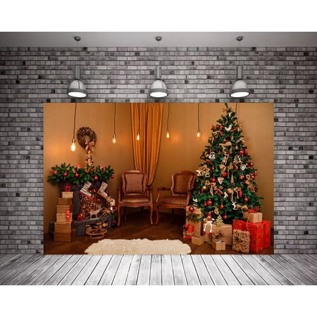 Image of MOHome 7X5ft Brown Photography Backdrop Christmas Background Wood Floor Christmas Tree Party Booth Prop Backdrp